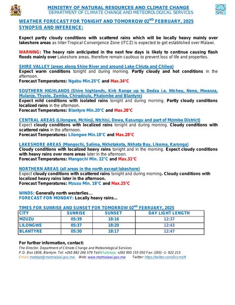 Weather Forecast 02nd February 2025 DCCMS